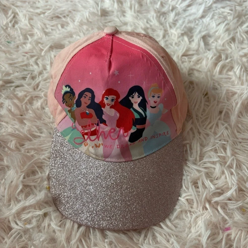 Disney Glitter Princess Cap Hat Kids Mulan Cinderella Moana Tiana Ariel Mermaid